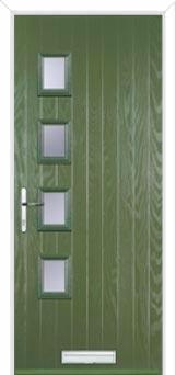 4 Square (off set) Glazed Composite Front Door in Fern Green