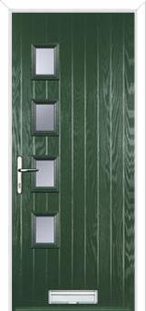 4 Square (off set) Glazed Composite Front Door in Green