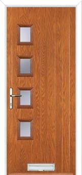 4 Square (off set) Glazed Composite Front Door in Oak