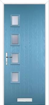 4 Square (off set) Glazed Composite Front Door in Pastel Blue