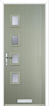 4 Square (off set) Glazed Composite Front Door in Pebble Grey