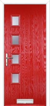 4 Square (off set) Glazed Composite Front Door in Poppy Red
