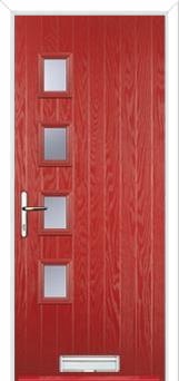4 Square (off set) Glazed Composite Front Door in Red