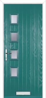4 Square (off set) Glazed Composite Front Door in Turquoise Blue