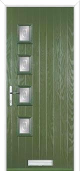 4 Square (off set) Staxton Composite Front Door in Fern Green