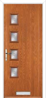 4 Square (off set) Staxton Composite Front Door in Oak