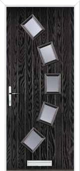5 Square Curved Glazed Composite Front Door in Black Brown