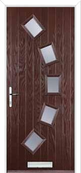 5 Square Curved Glazed Composite Front Door in Darkwood