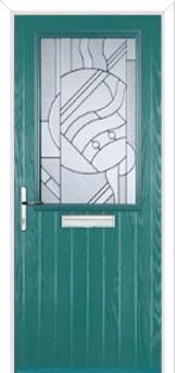 Cottage Half Glazed Abstract Composite Front Door in Turquoise Blue
