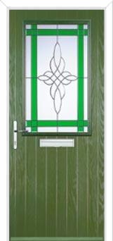 Cottage Half Glazed Crystal Harmony Composite Front Door in Fern Green