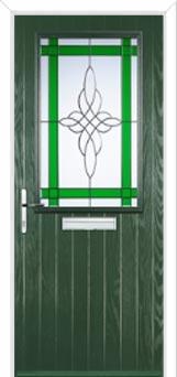 Cottage Half Glazed Crystal Harmony Composite Front Door in Green