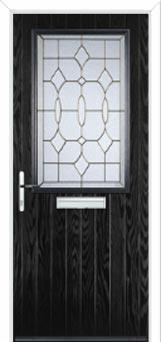 Cottage Half Glazed Brass Art Clarity Composite Front Door in Black