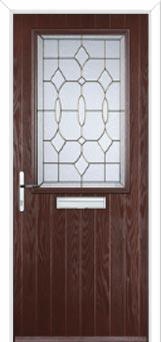 Cottage Half Glazed Brass Art Clarity Composite Front Door in Darkwood