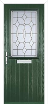 Cottage Half Glazed Brass Art Clarity Composite Front Door in Green