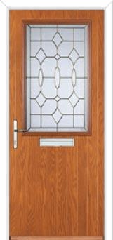 Cottage Half Glazed Brass Art Clarity Composite Front Door in Oak