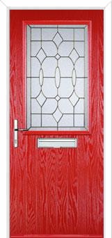 Cottage Half Glazed Brass Art Clarity Composite Front Door in Poppy Red