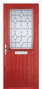 Cottage Half Glazed Brass Art Clarity Composite Front Door in Red