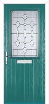 Cottage Half Glazed Zinc/Brass Art Clarity Composite Front Door in Turquoise Blue