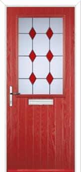 Cottage Half Glazed Drop Diamond Composite Front Door in Red