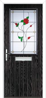 Cottage Half Glazed English Rose Composite Front Door in Black Brown