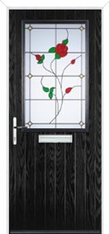 Cottage Half Glazed English Rose Composite Front Door in Black