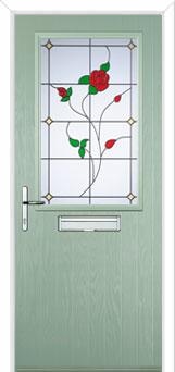 Cottage Half Glazed English Rose Composite Front Door in Chartwell Green