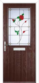 Cottage Half Glazed English Rose Composite Front Door in Darkwood