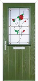 Cottage Half Glazed English Rose Composite Front Door in Fern Green