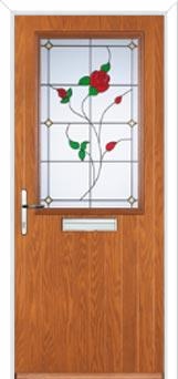 Cottage Half Glazed English Rose Composite Front Door in Oak