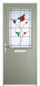 Cottage Half Glazed English Rose Composite Front Door in Pebble Grey