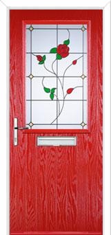 Cottage Half Glazed English Rose Composite Front Door in Poppy Red