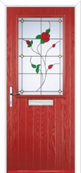 Cottage Half Glazed English Rose Composite Front Door in Red