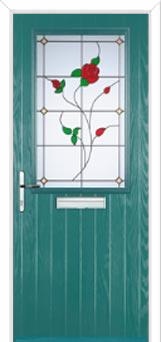 Cottage Half Glazed English Rose Composite Front Door in Turquoise Blue