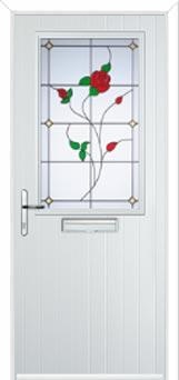 Cottage Half Glazed English Rose Composite Front Door in White