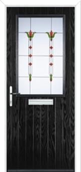 Cottage Half Glazed Fleur Composite Front Door in Black