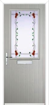 Cottage Half Glazed Mackintosh Rose Composite Front Door in Agate Grey