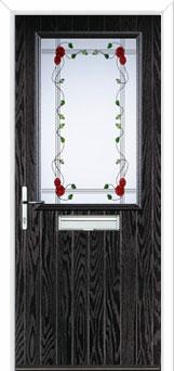 Cottage Half Glazed Mackintosh Rose Composite Front Door in Black Brown