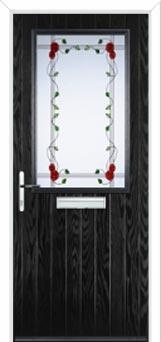 Cottage Half Glazed Mackintosh Rose Composite Front Door in Black