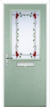 Cottage Half Glazed Mackintosh Rose Composite Front Door in Chartwell Green