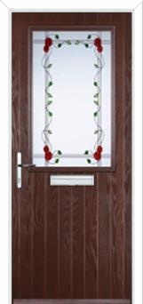 Cottage Half Glazed Mackintosh Rose Composite Front Door in Darkwood
