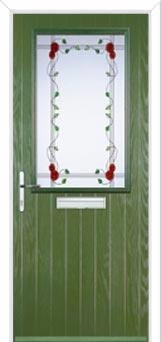 Cottage Half Glazed Mackintosh Rose Composite Front Door in Fern Green