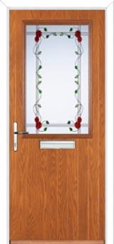 Cottage Half Glazed Mackintosh Rose Composite Front Door in Oak