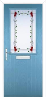 Cottage Half Glazed Mackintosh Rose Composite Front Door in Pastel Blue