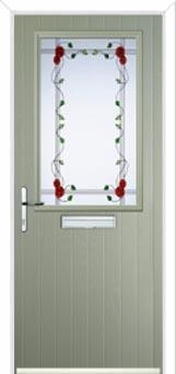 Cottage Half Glazed Mackintosh Rose Composite Front Door in Pebble Grey