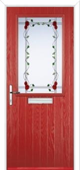 Cottage Half Glazed Mackintosh Rose Composite Front Door in Red