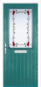 Cottage Half Glazed Mackintosh Rose Composite Front Door in Turquoise Blue