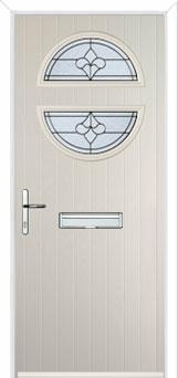 Circle Zinc/Brass Art Clarity Composite Front Door in Cream
