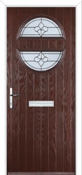 Circle Zinc/Brass Art Clarity Composite Front Door in Darkwood