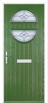 Circle Zinc/Brass Art Clarity Composite Front Door in Fern Green