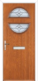 Circle Zinc/Brass Art Clarity Composite Front Door in Oak
